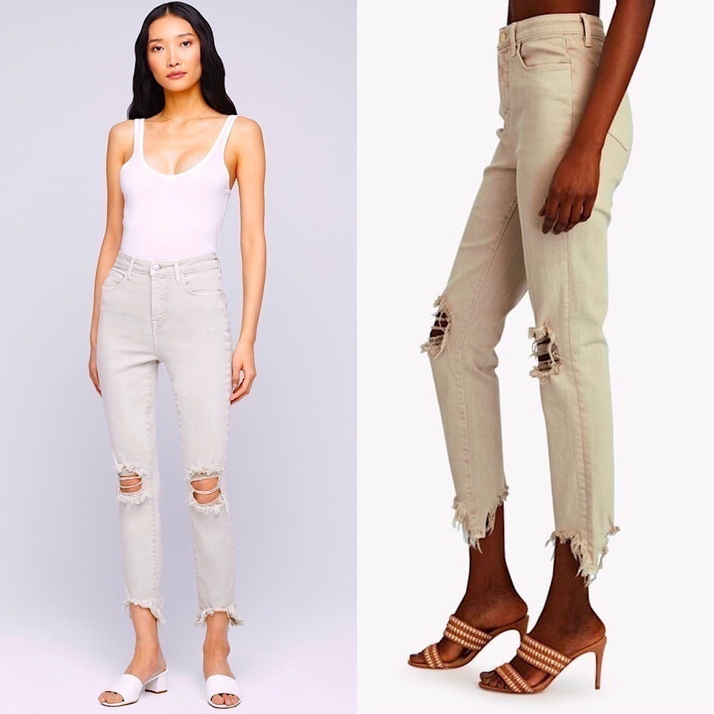 NEW L’AGENCE High Waist Ripped Knee Frayed Hem Ankle Crop Slim Straight Jean 27